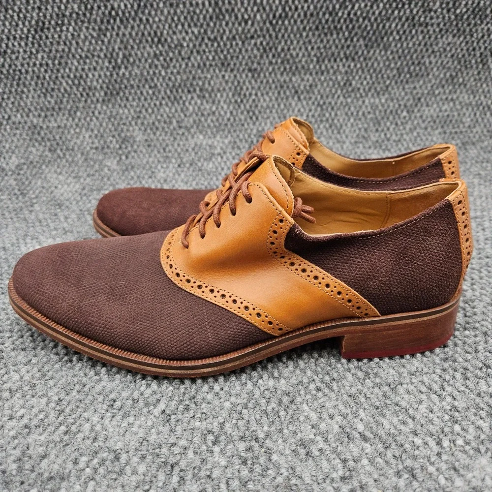 Cole Haan (Men's 10 M) Brown Tan Leather Suede Saddle Oxford Dress Shoes Brogue